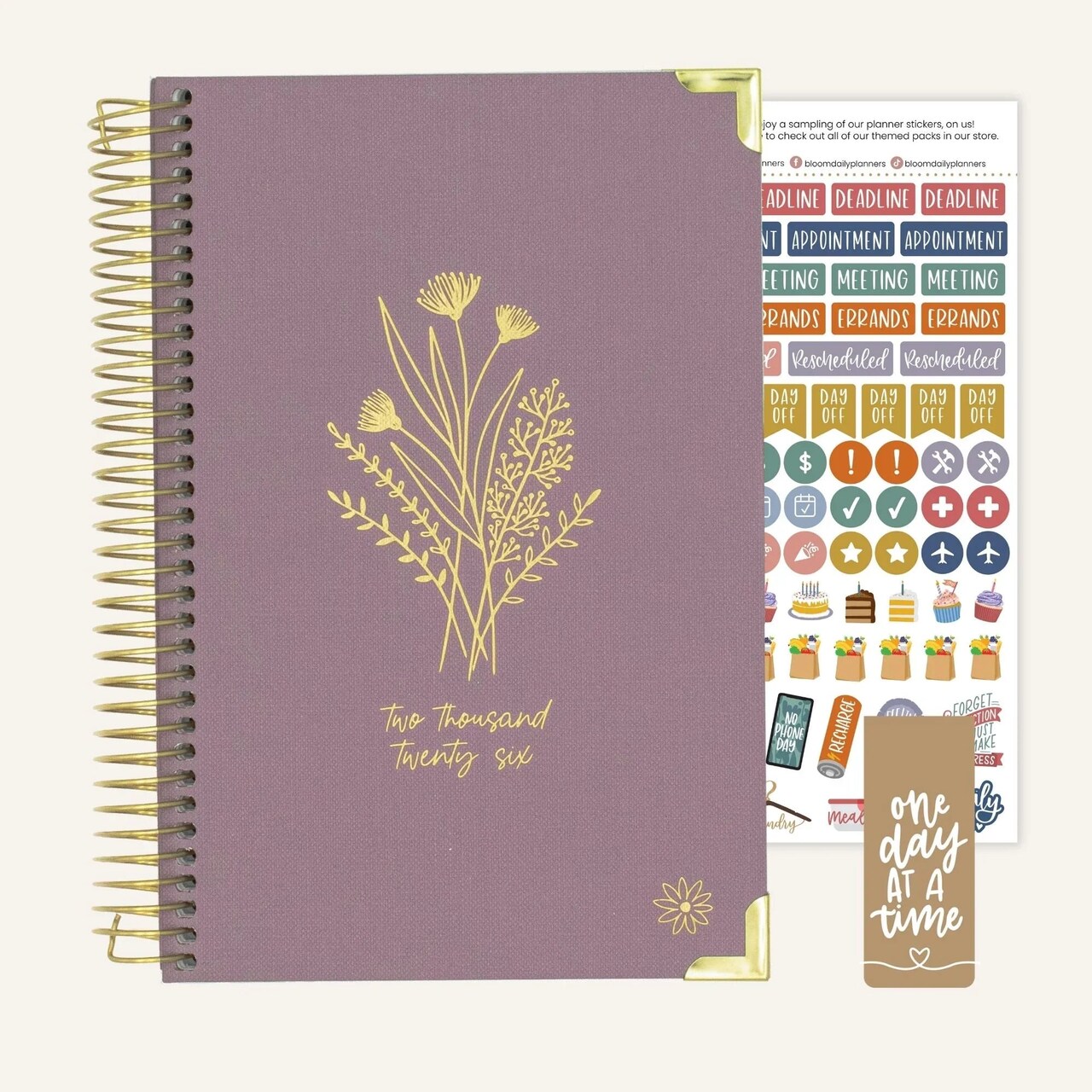 bloom daily planners 2026 Hard Cover Weekly & Monthly Planner, 5.5" x 8.25", Linen, Purple